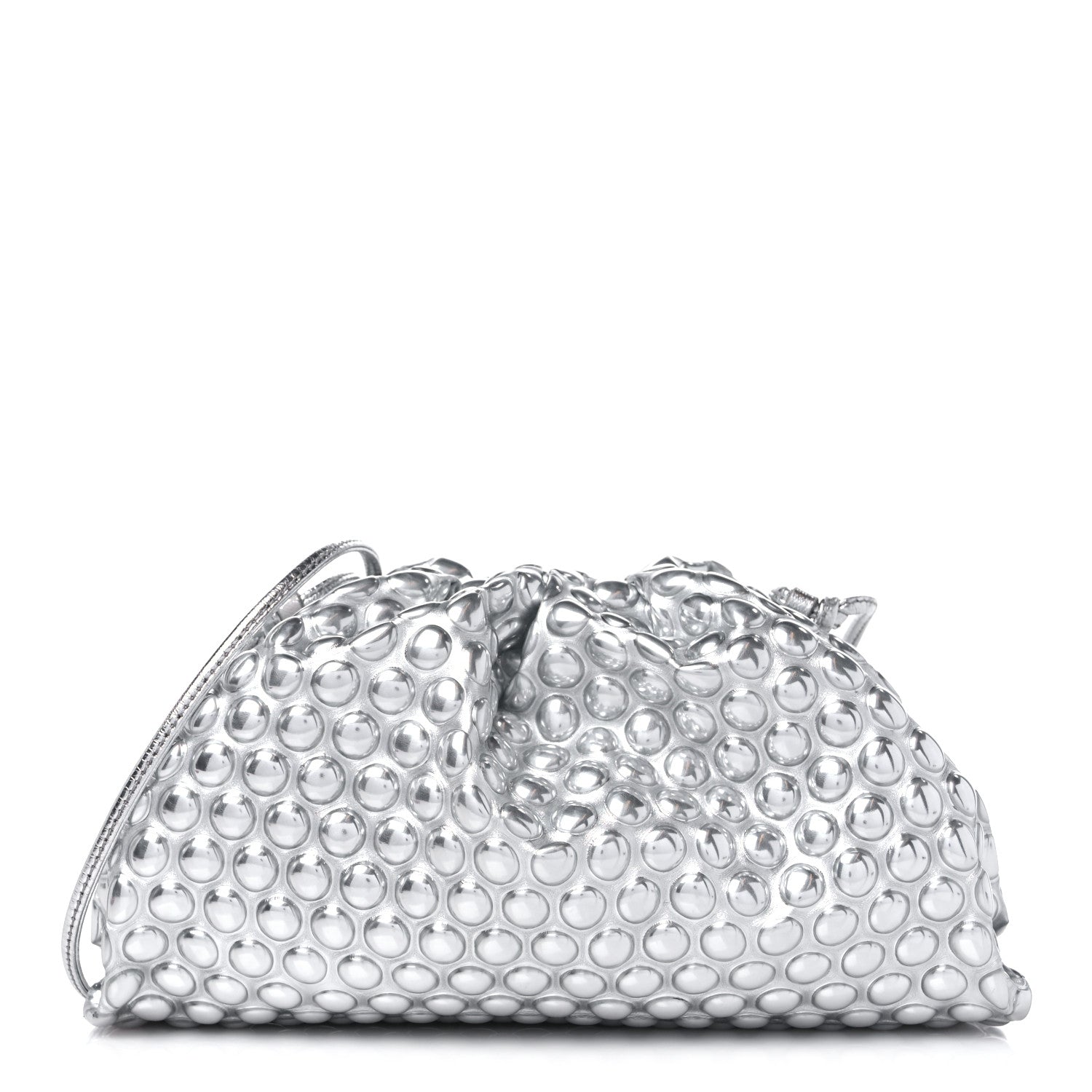 Bottega Veneta Metallic Fabric Bubble Wrap The Mini Pouch Silver 1 of 9