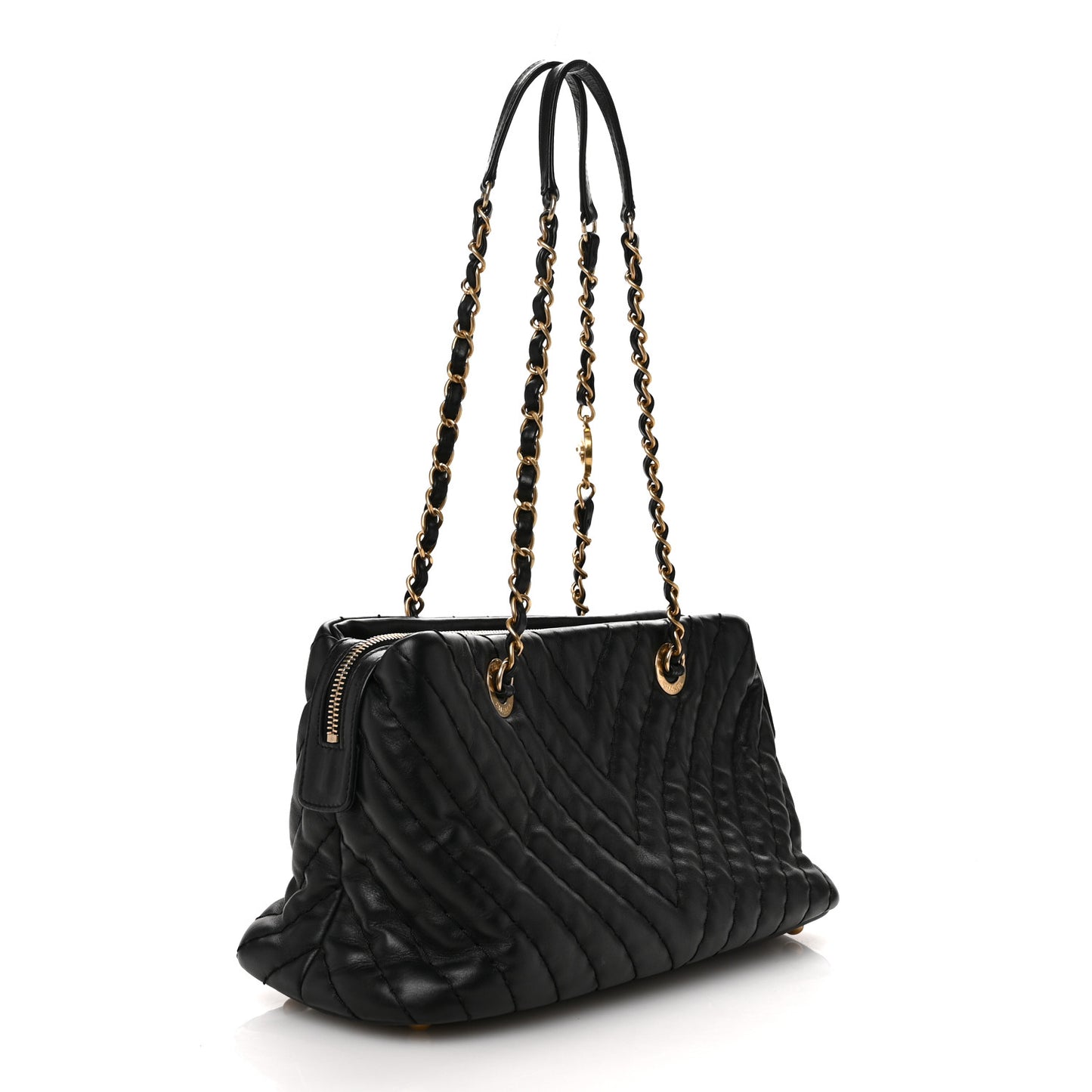 Calfskin Chevron Quilted Surpique Tote Black