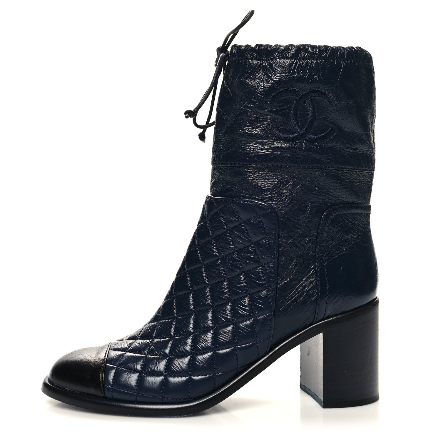 Chanel Crumpled Calfskin Quilted Cap Toe Short Boots 39.5 Blue Black 1 of 7
