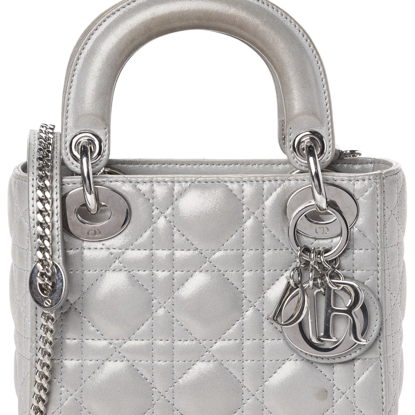 Metallic Lambskin Cannage Mini Lady Dior Grey