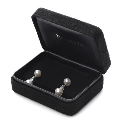 Tiffany Platinum Diamond Akoya Pearl 7-8mm Aria Drop Earrings 5 of 5