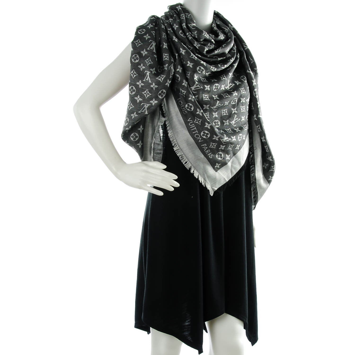 Louis Vuitton Wool Silk Monogram Denim Shawl Black 2 of 8
