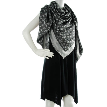 Louis Vuitton Wool Silk Monogram Denim Shawl Black 2 of 8