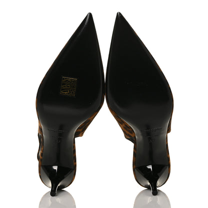 Saint Laurent Suede Leopard Print Slingback Pumps 37 Brown 5 of 9