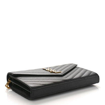 Saint Laurent Grain De Poudre Matelasse Chevron Monogram Chain Wallet Black 4 of 9