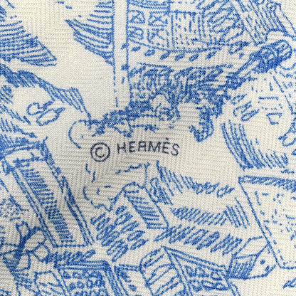 Hermes Cashmere Silk La Cite Cavaliere Shawl 140 Bleu Roy White Encre 4 of 4