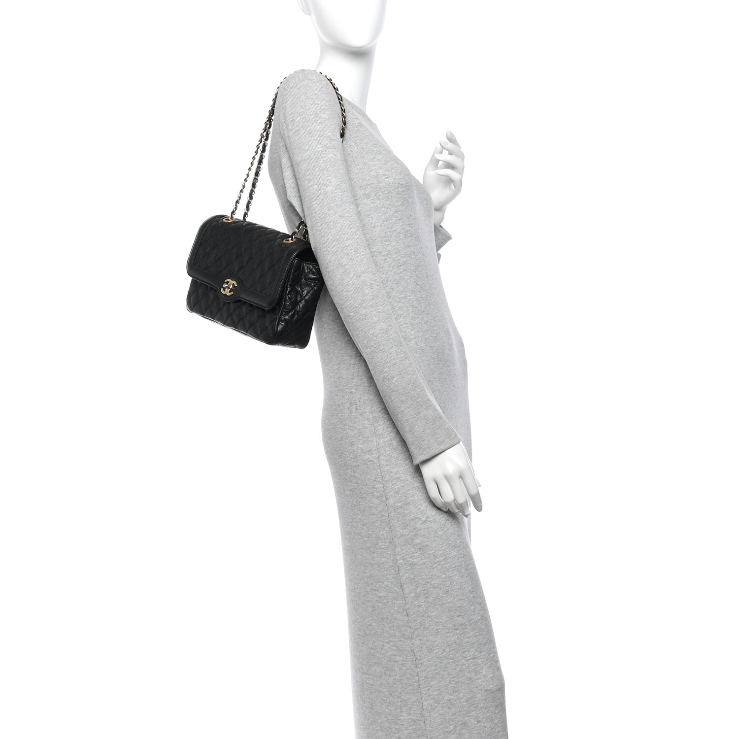 Chanel Crumpled Grained Calfskin Medium Two Tone Flap Black 2 of 10
