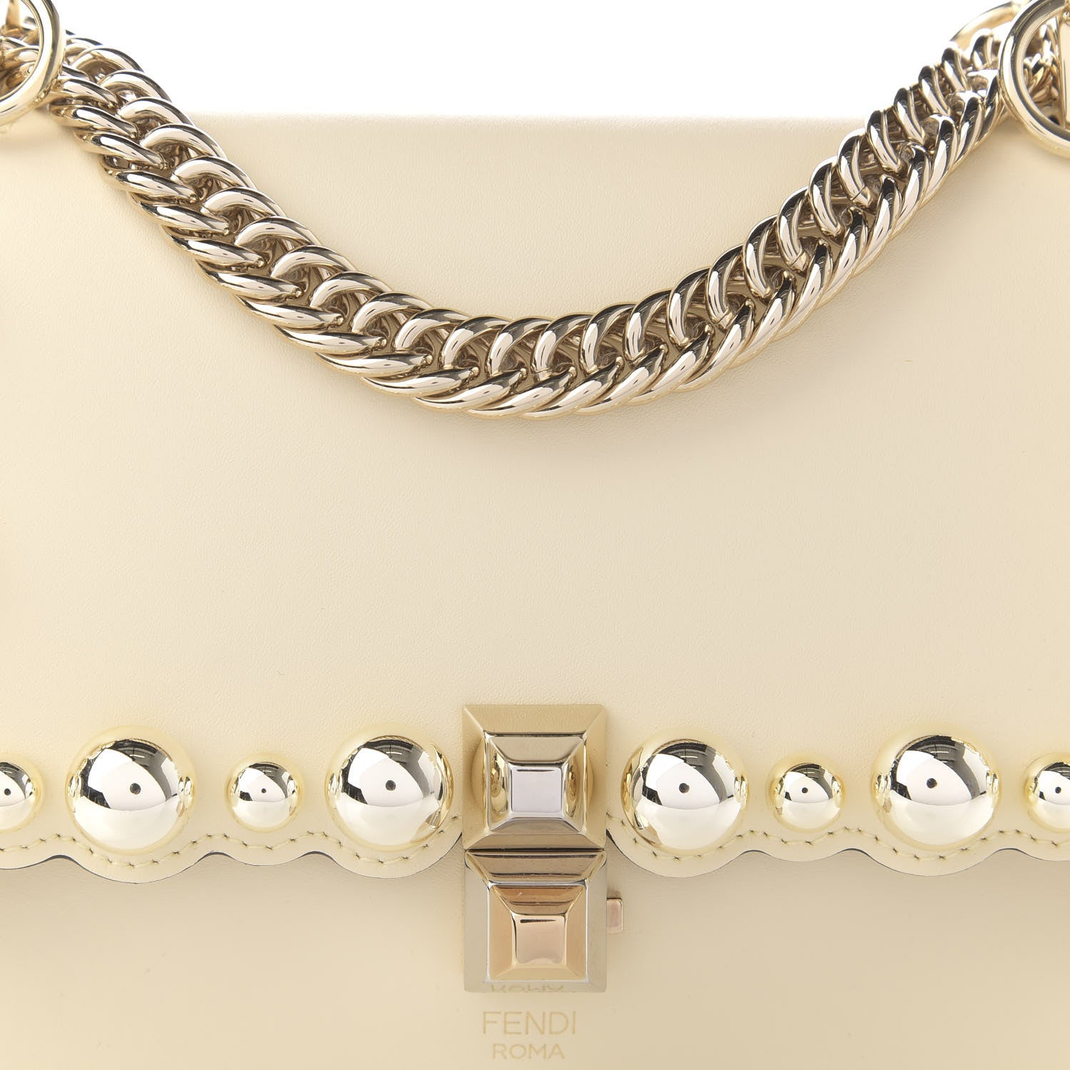 Fendi Vitello Liberty Pearl Scalloped Studded Small Kan I Shoulder Bag Burro 10 of 10