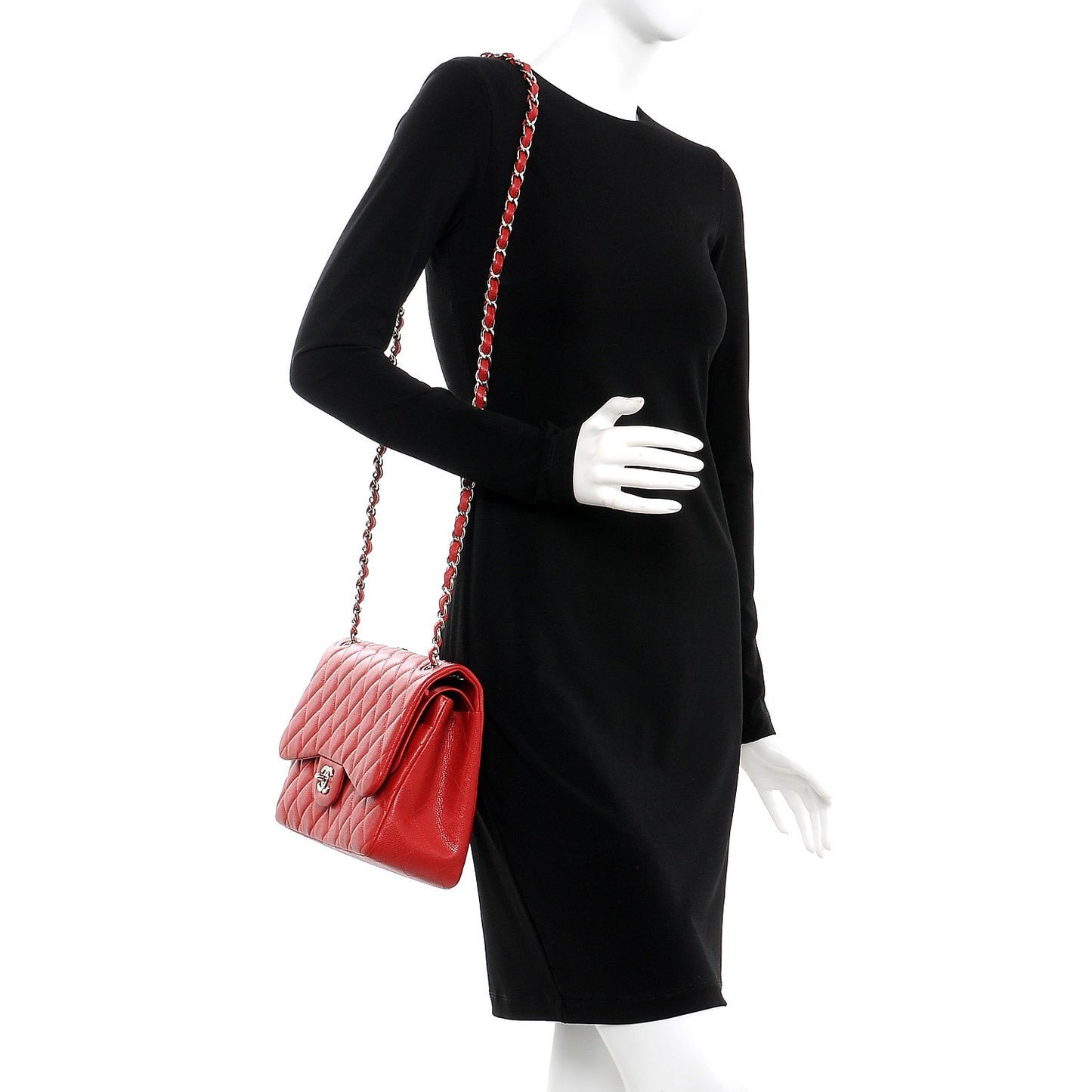 Caviar Quilted Jumbo Double Flap Red