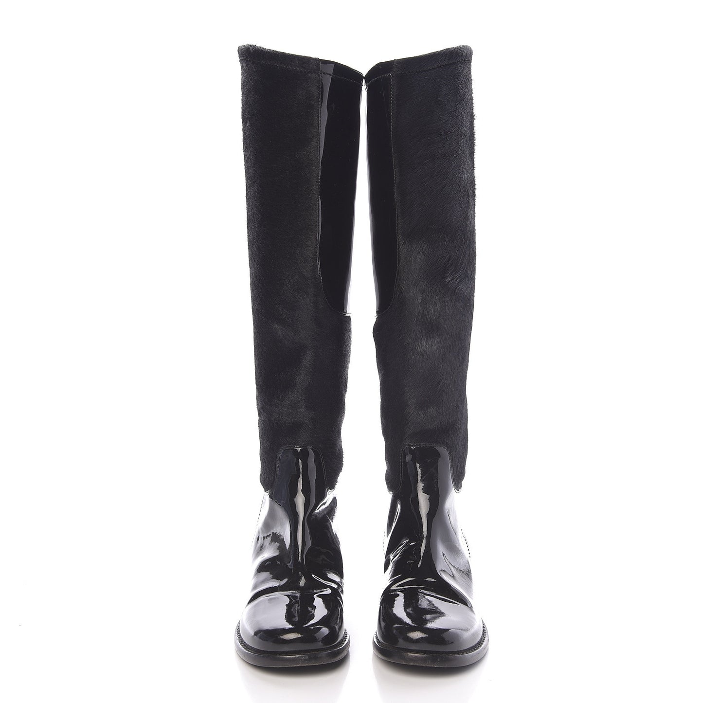 Patent Pony Hair High Boots 37 Black