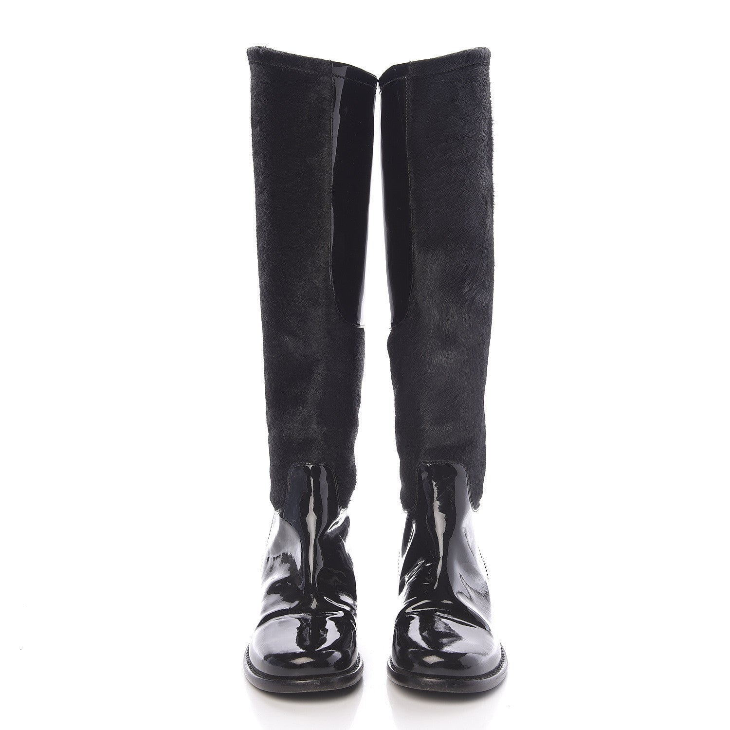 Chanel Patent Pony Hair High Boots 37 Black 2 of 8