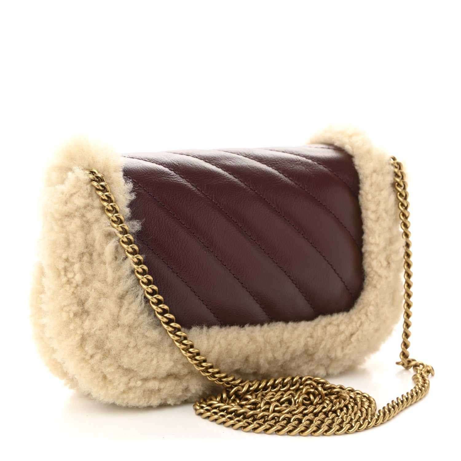 Gucci Azalea Calfskin Wool Matelasse Diagonal Super Mini GG Marmont Shoulder Bag Sand Desert 3 of 10