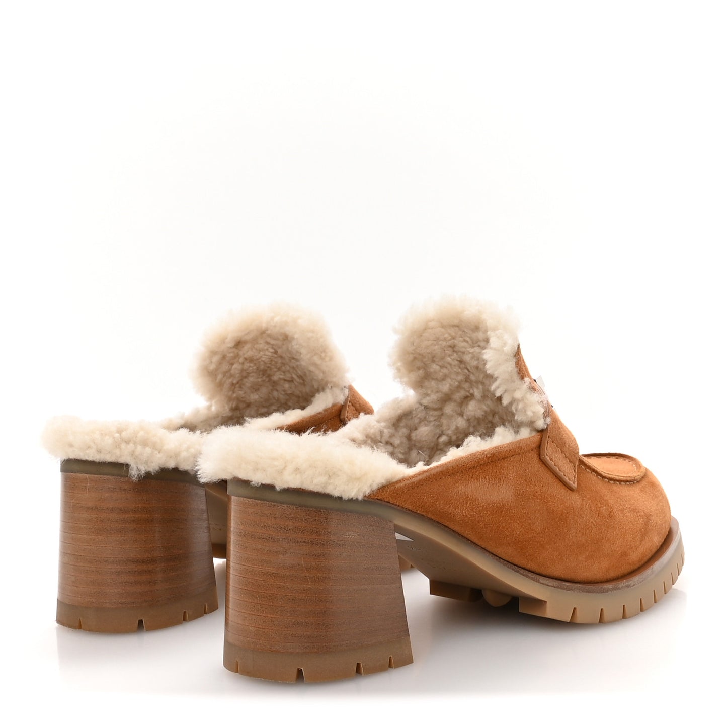 Suede Goatskin Woolskin Flore 60 Mules 38.5 Brun Amourette Ecru
