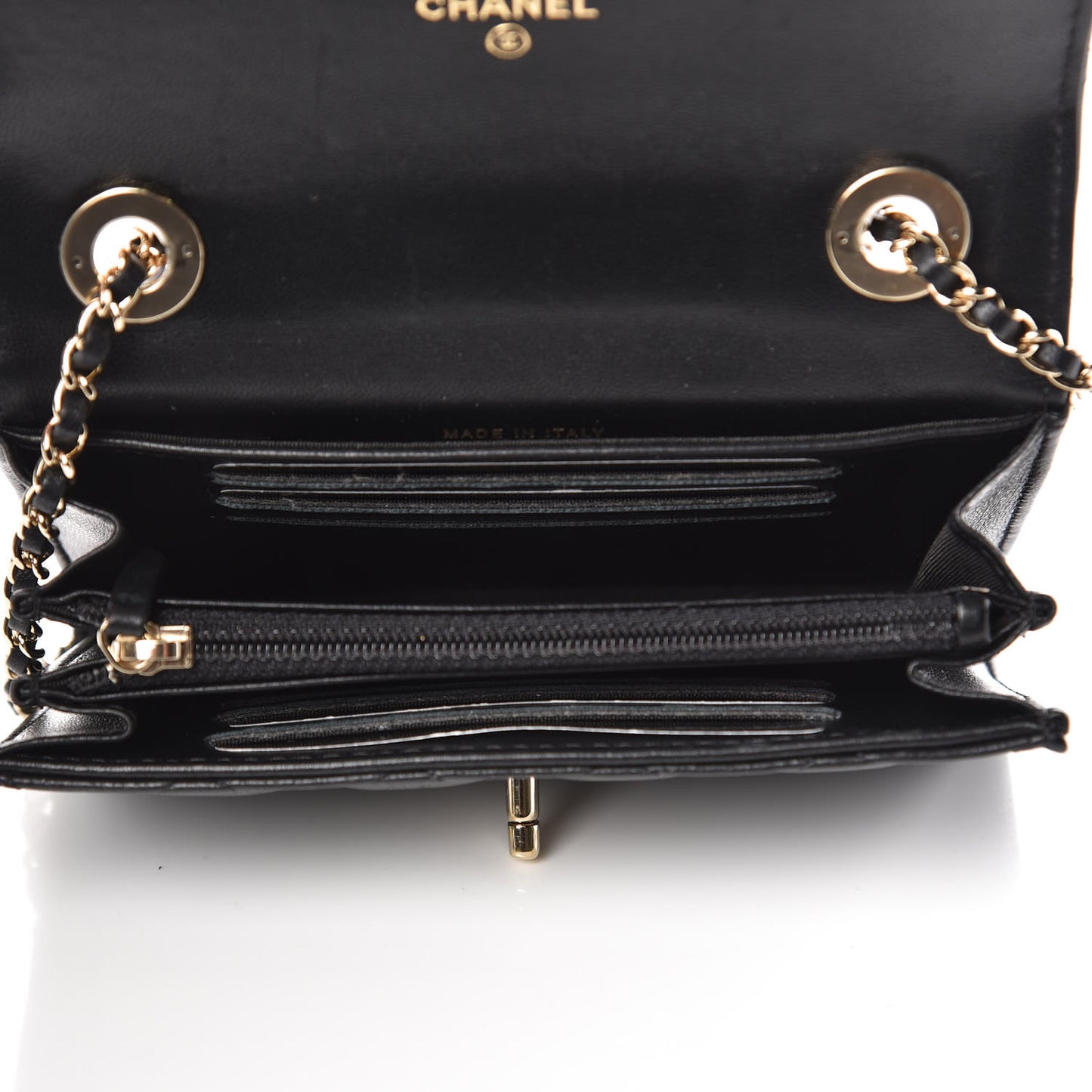 Lambskin Quilted Mini Trendy CC Wallet On Chain WOC Black