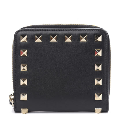 Valentino Garavani Vitello Rockstud Compact Zip Around Wallet Black 1 of 8