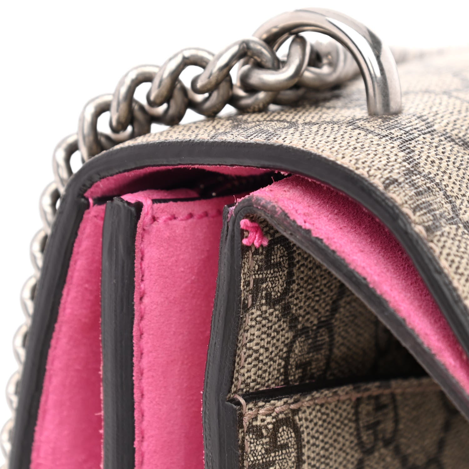 Gucci GG Supreme Monogram Suede Pierced Heart Embroidered Medium Dionysus Shoulder Bag Beige Ebony Pink Tropical Flower 11 of 16
