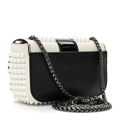 Christian Louboutin Calfskin Spikes Sweety Charity Shoulder Bag White Black 3 of 12