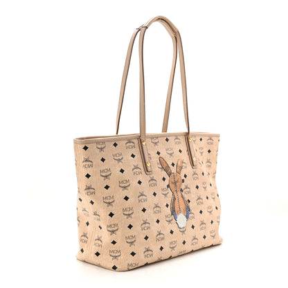 MCM Visetos Medium Studded Rabbit Top Zip Shopper Tote Beige 2 of 14