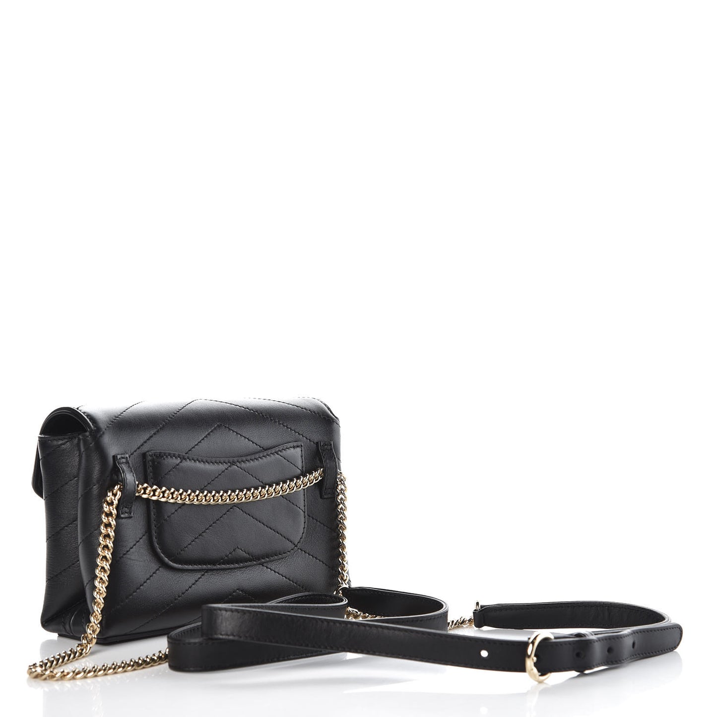 Calfskin Chevron Stitched Coco Waist Bag Black