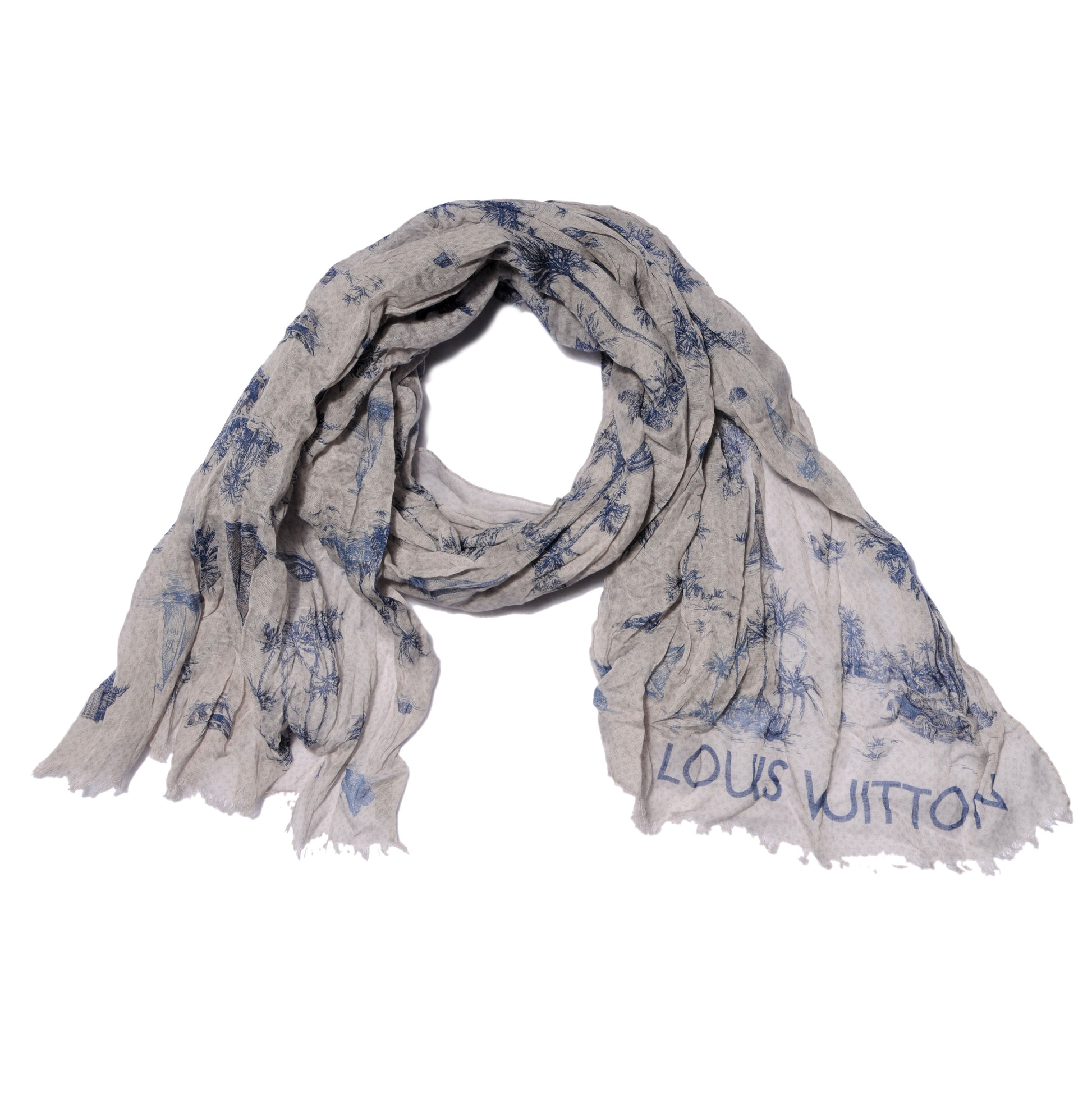 Louis Vuitton Cotton Linen Toile Etole De Louis Pareo Blue 3 of 7