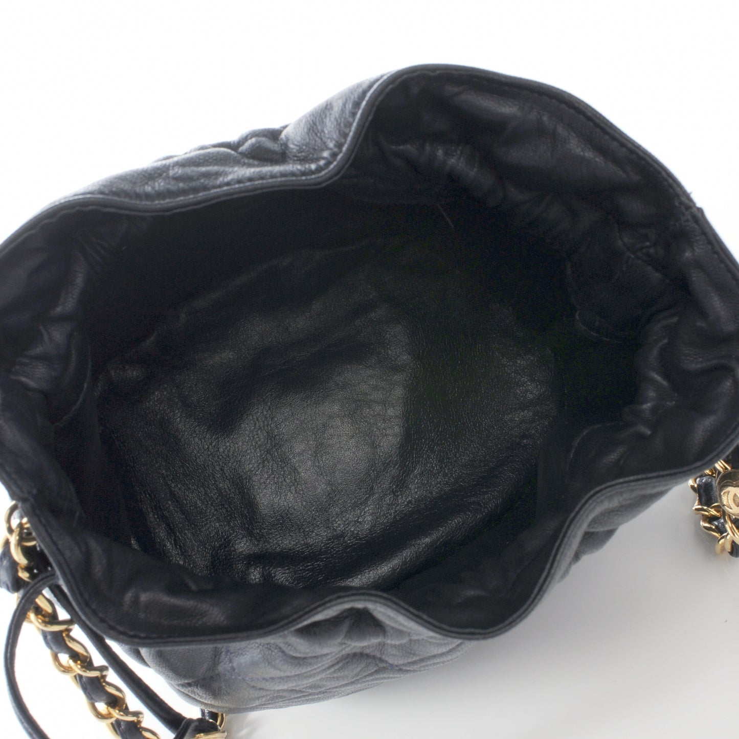 Lambskin Drawstring Pouch Bag Navy Blue