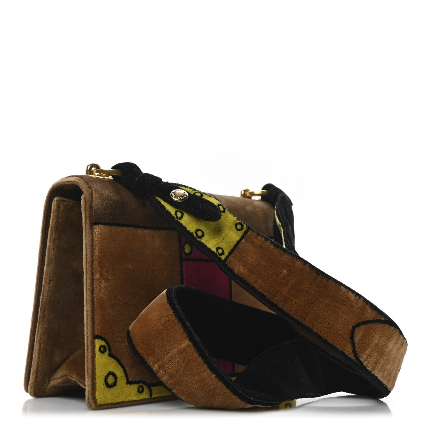 Velluto Ricamo Cahier Shoulder Bag Cammello