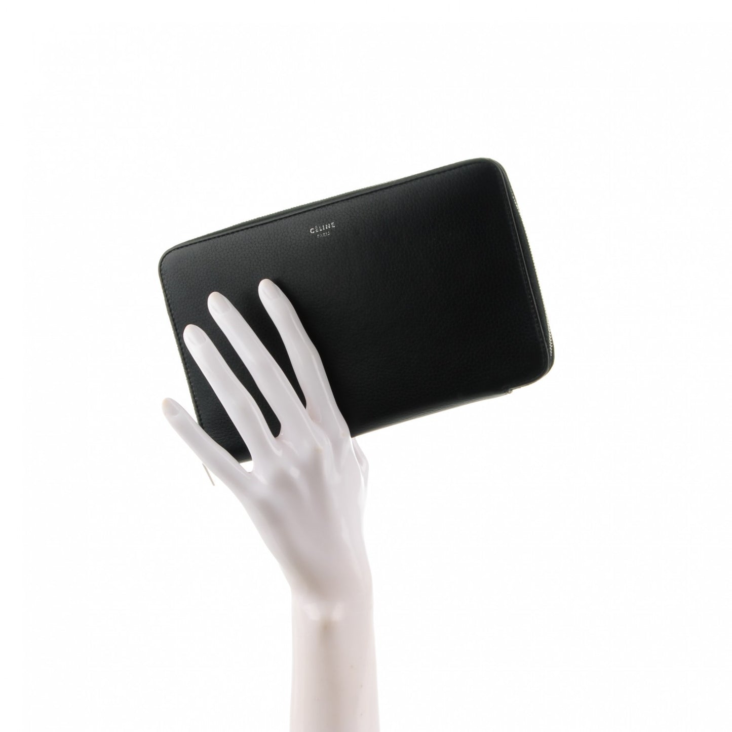 Drummed Calfskin Zip Around Organizer Wallet Black