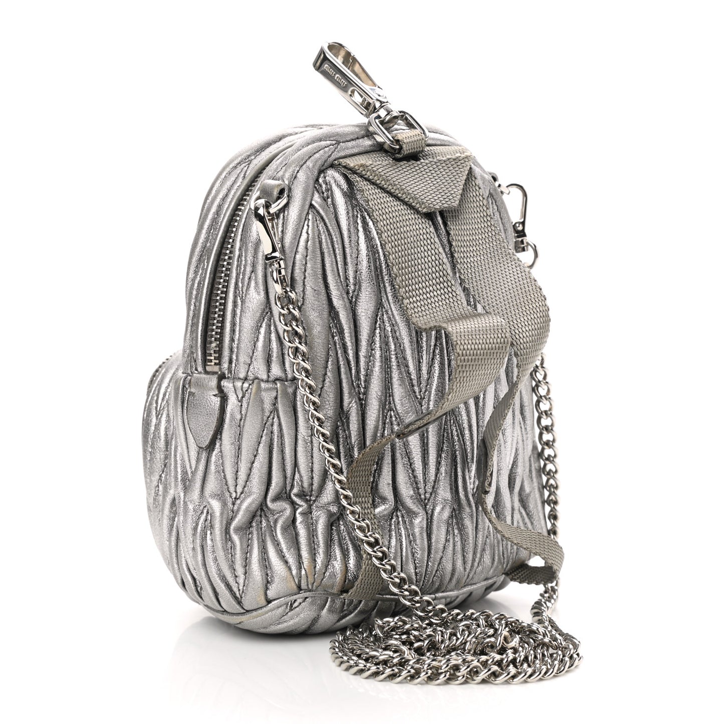 Metallic Nappa Matelasse Lux Mini Backpack Cromo