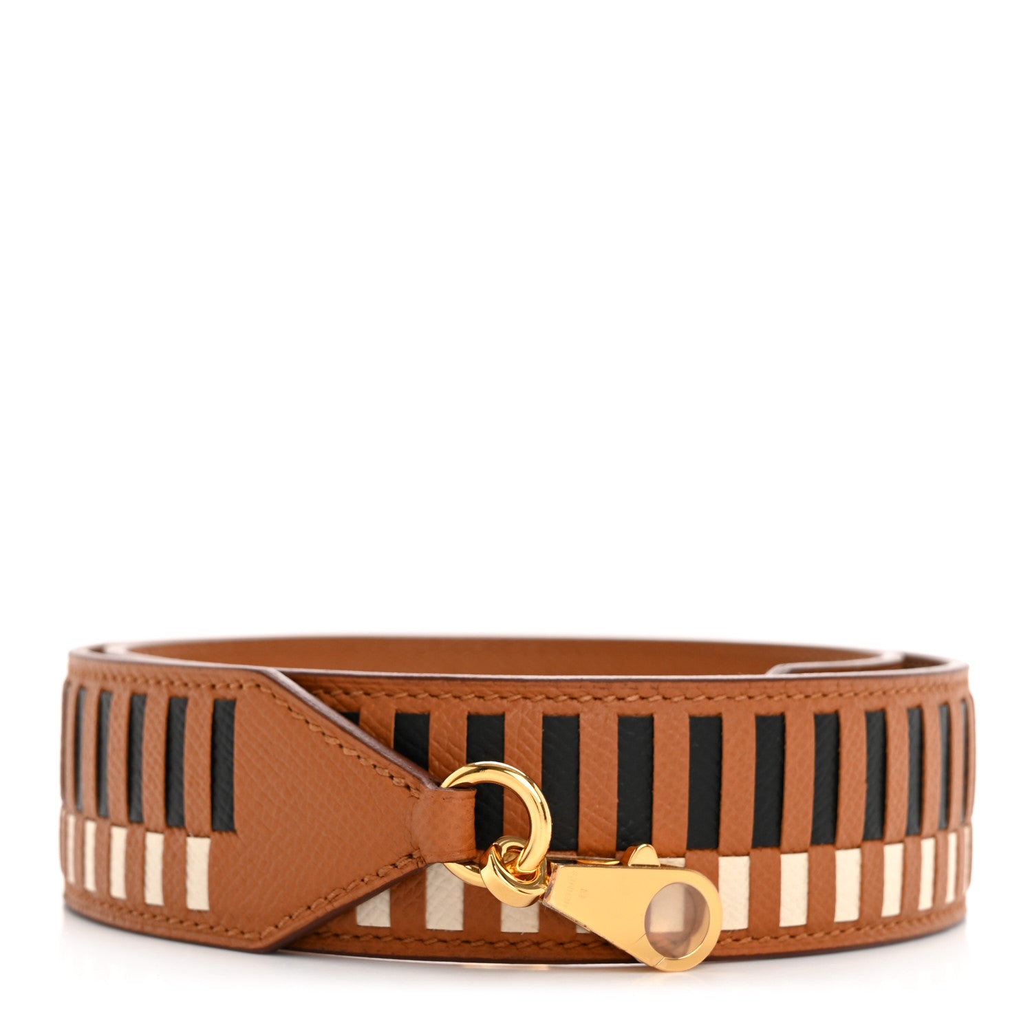 Hermes Epsom 40mm Tressage Shoulder Strap Black Craie Gold 1 of 6