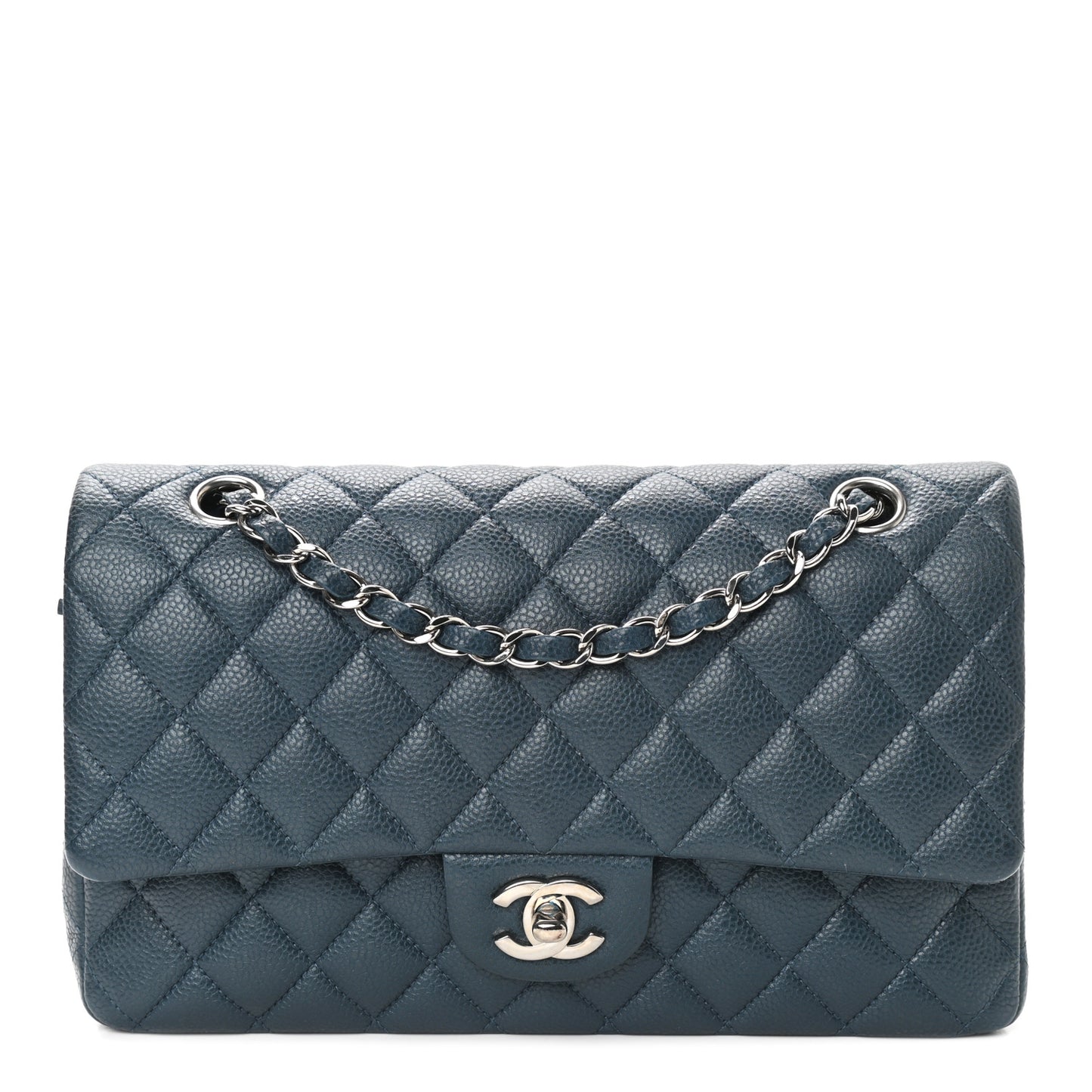 Caviar Quilted Medium Double Flap Navy