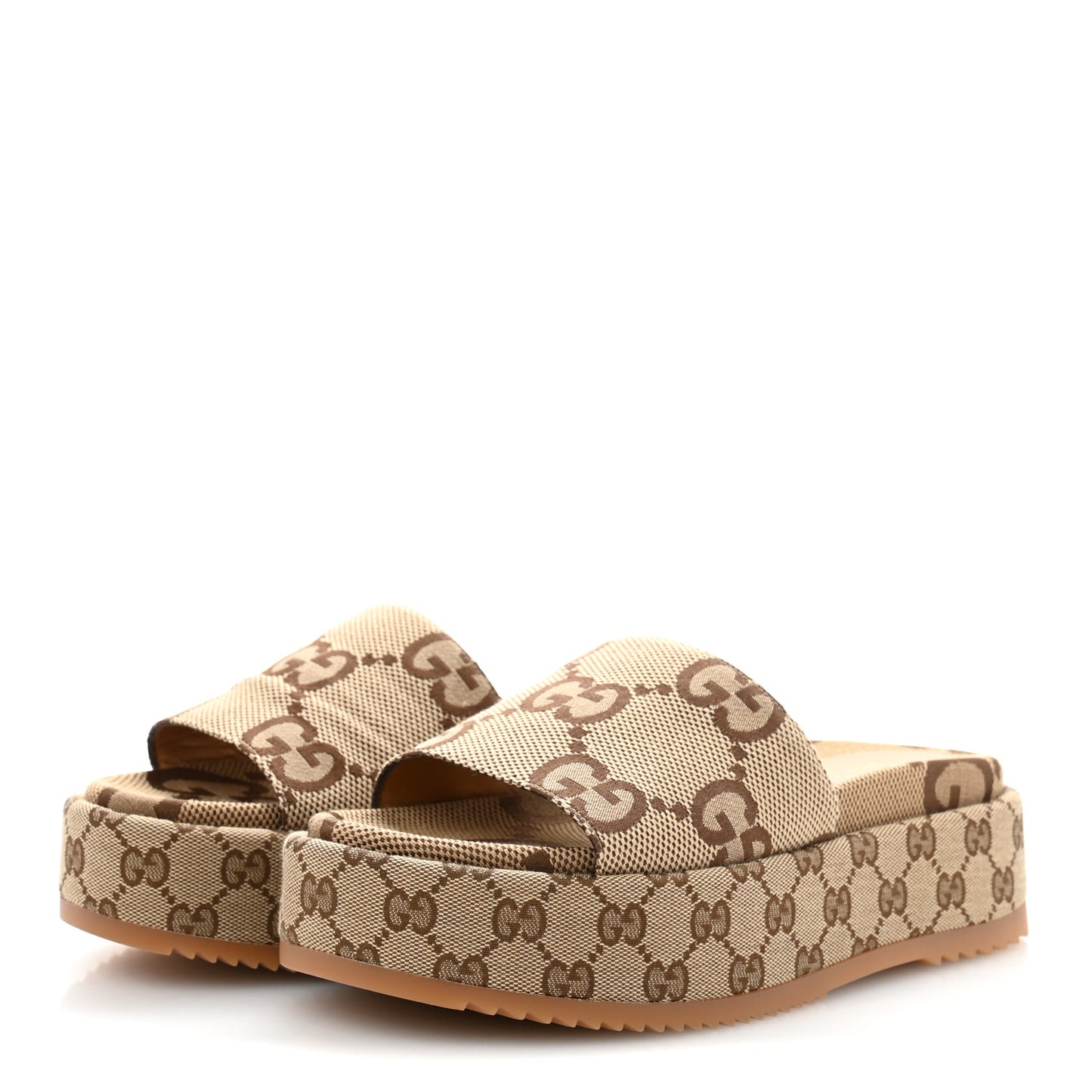 Monogram Maxi GG Angelina Platform 55mm Slide Sandals 39 Camel Ebony