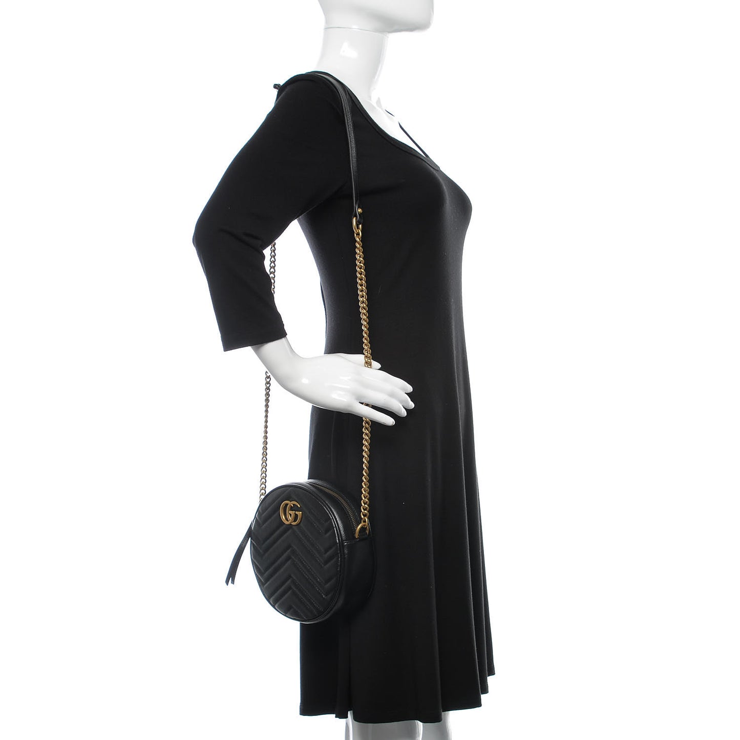 Azalea Calfskin Matelasse Heart Mini GG Marmont Round Shoulder Bag Black