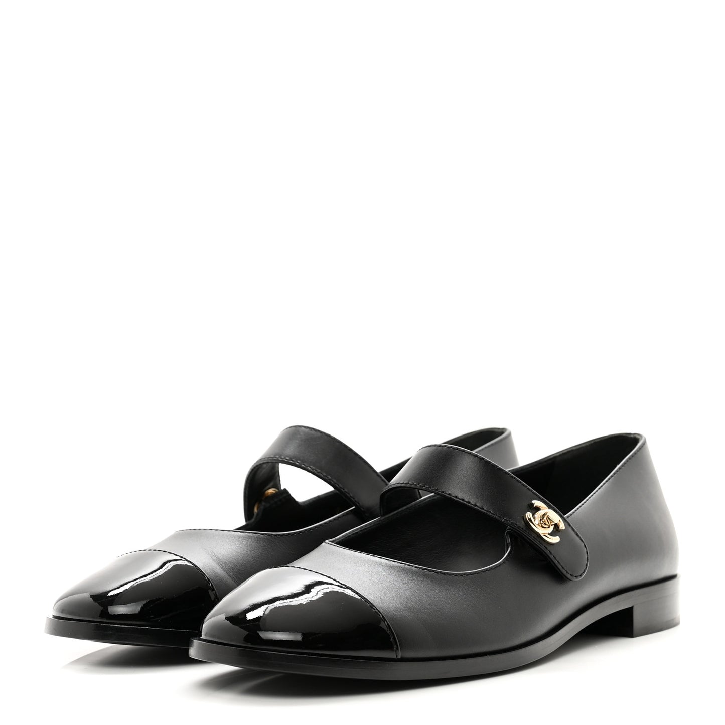 Calfskin Patent Mary Janes Flats 39 Black