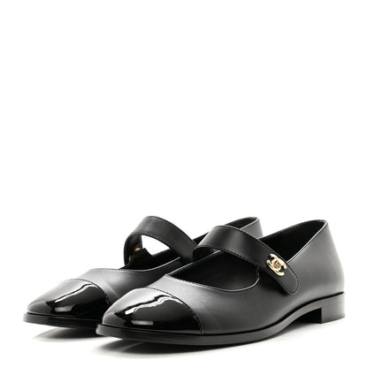 Chanel Calfskin Patent Mary Janes Flats 39 Black 3 of 9