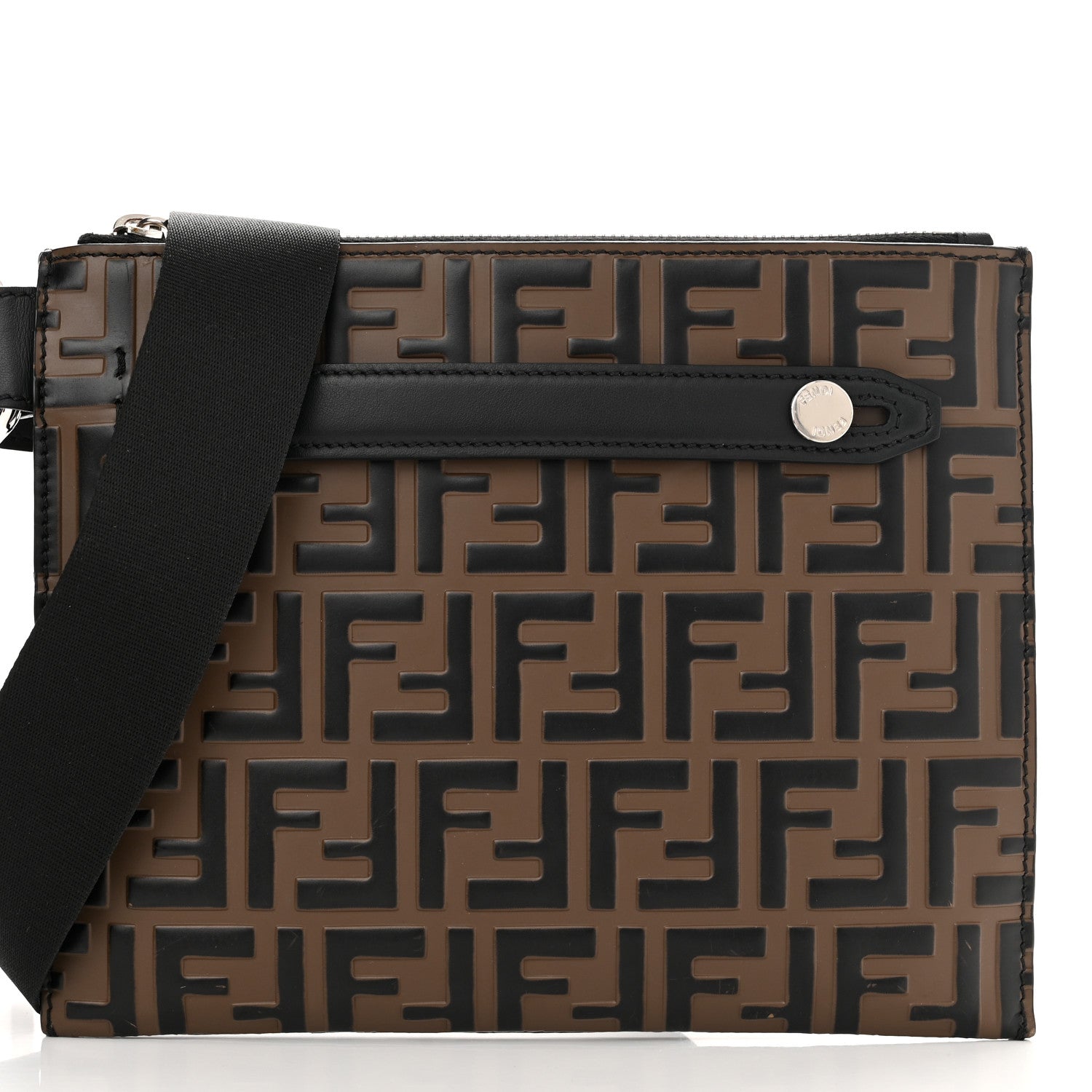 Fendi Vitello Century Bi-Color FF 1974 Embossed Messenger Maya Black 7 of 9