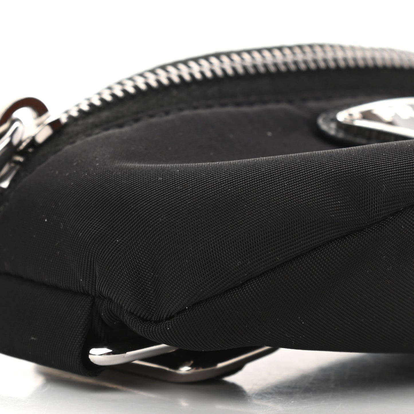 Re-Nylon Travel Saffiano Metal Triangle Logo Mini Arm Pouch Black