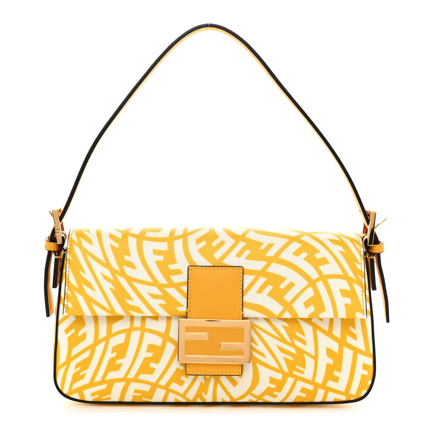 image of FENDI X SARAH COLEMAN Glazed Canvas Vitello King FF Vertigo Baguette 1997 in the colors Mimosa White by FASHIONPHILE