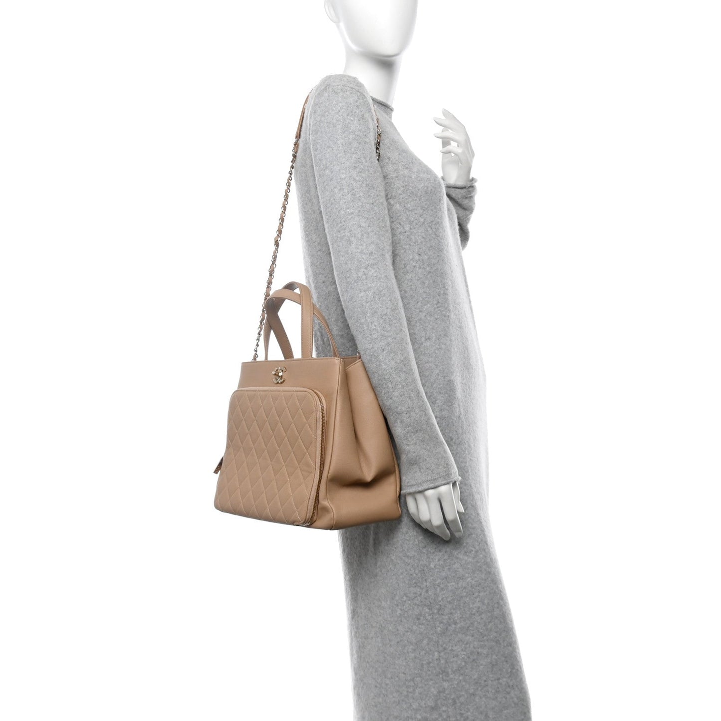 Caviar Quilted Large Business Affinity Shopping Bag Beige