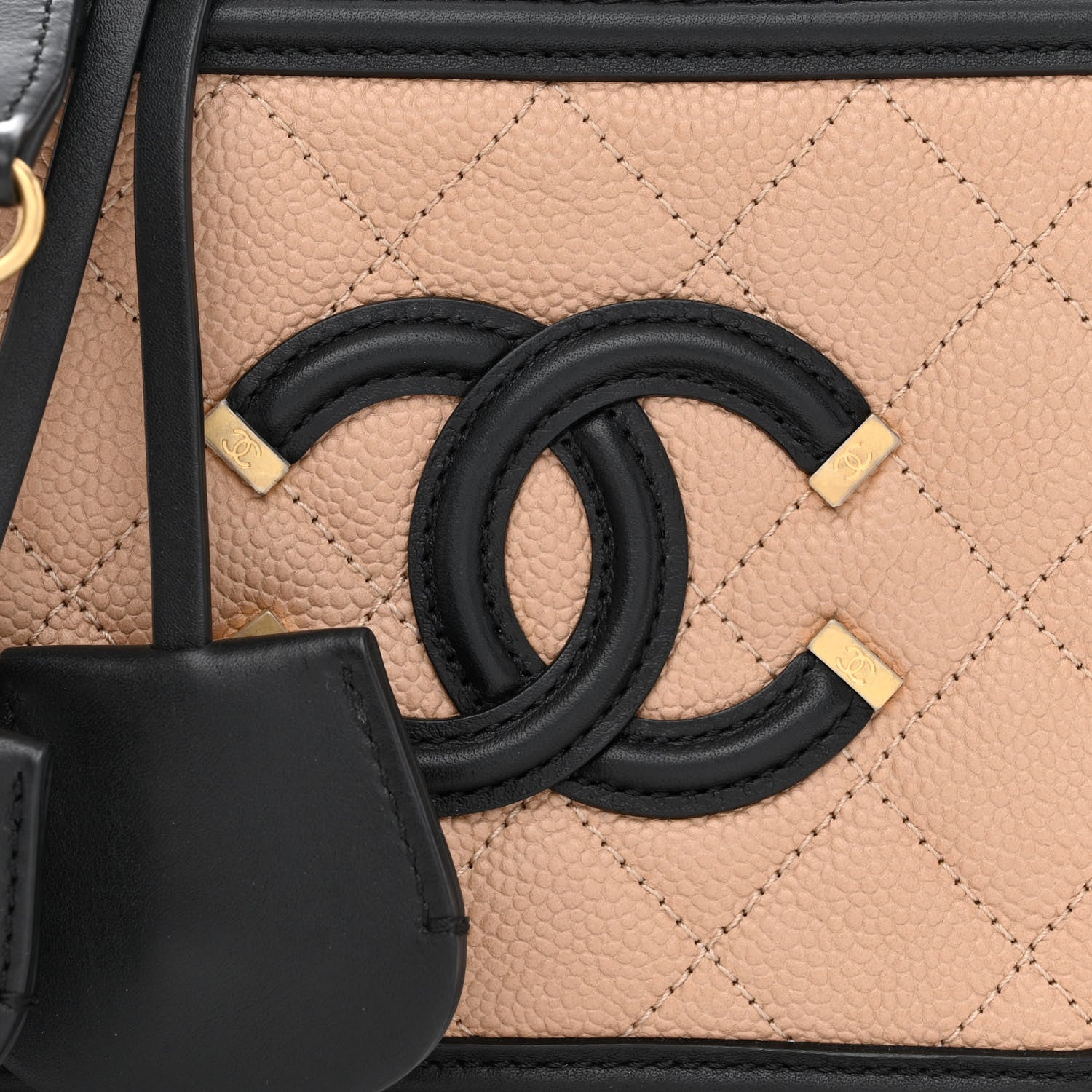 Chanel Caviar Quilted Small CC Filigree Vanity Case Beige Black 8 of 11
