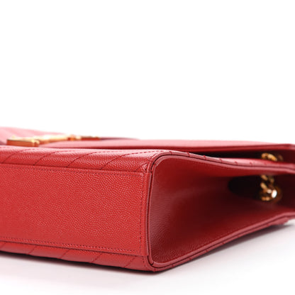 Saint Laurent Grain De Poudre Matelasse Chevron Large Monogram Satchel Lipstick Red 7 of 11