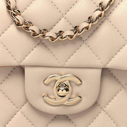Chanel Lambskin Quilted Bi-Color Mini Top Handle Rectangular Flap Ecru Dark Beige 9 of 11