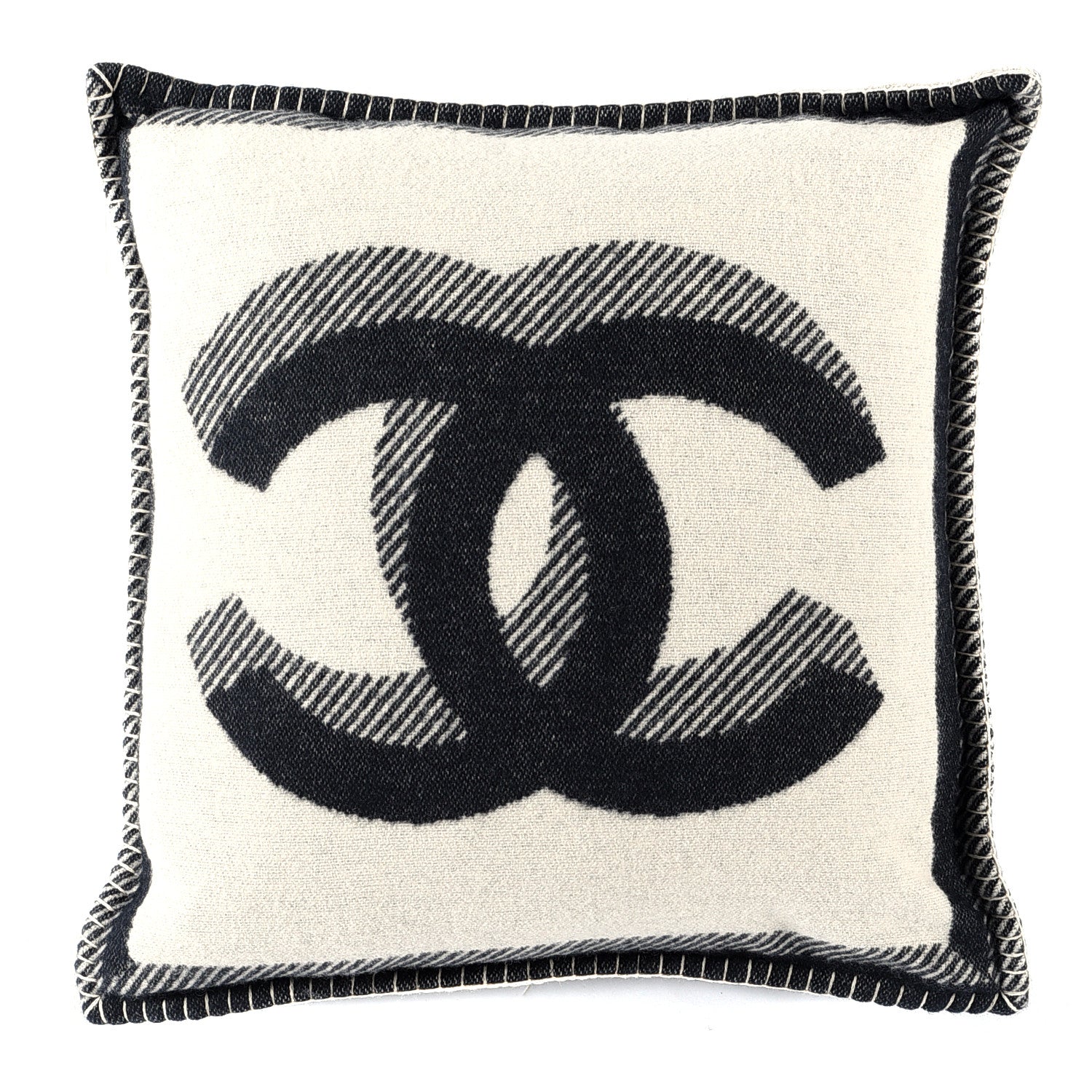 Chanel Merino Wool Cashmere CC Pillow Beige Black 2 of 3
