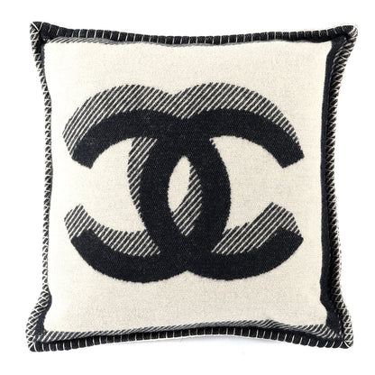 Chanel Merino Wool Cashmere CC Pillow Beige Black 2 of 3