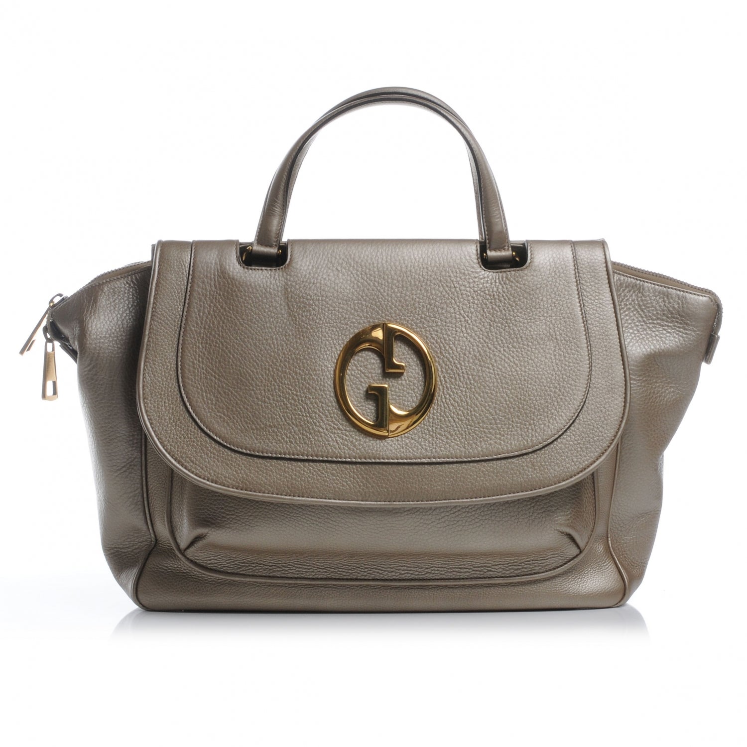 Gucci Metallic Pebbled Calfskin Medium 1973 Top Handle Satchel Golden Beige 1 of 8
