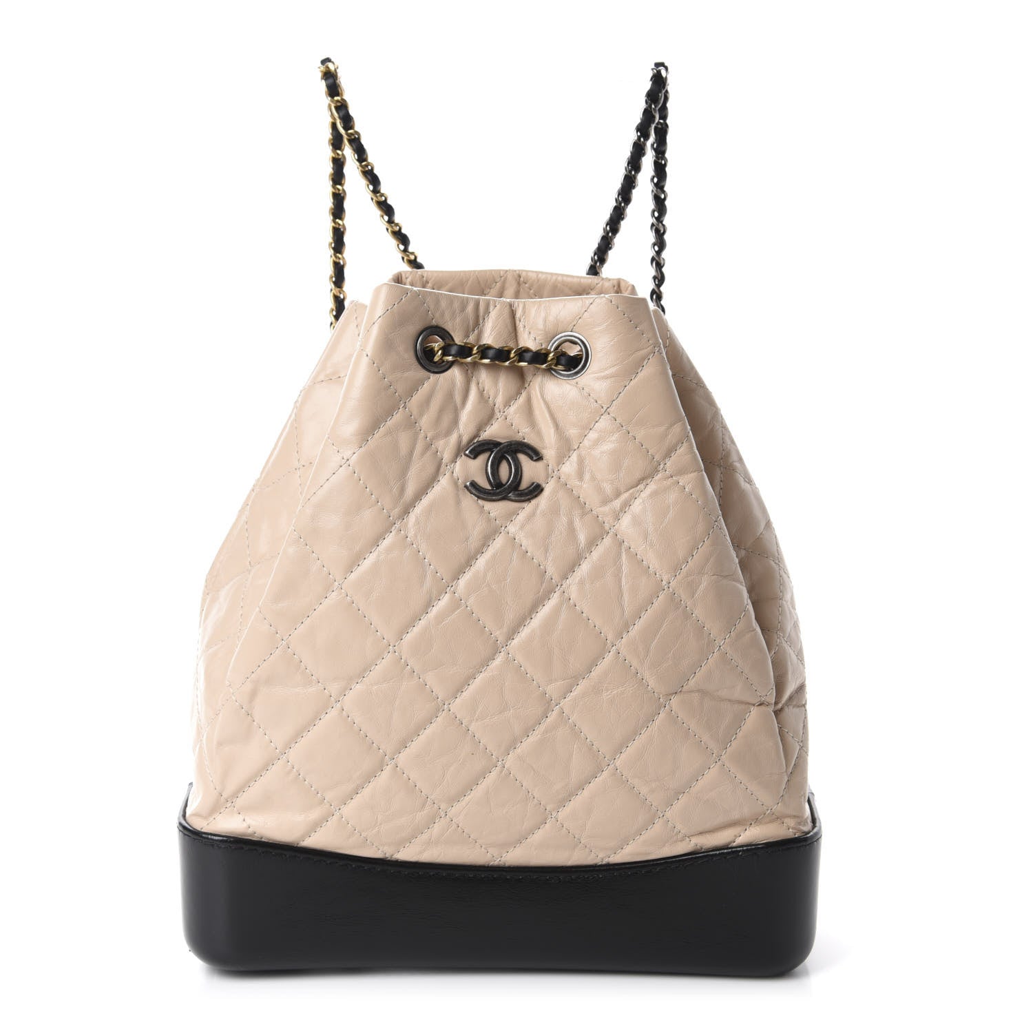 Chanel Aged Calfskin Quilted Gabrielle Backpack Beige Black 1 of 9