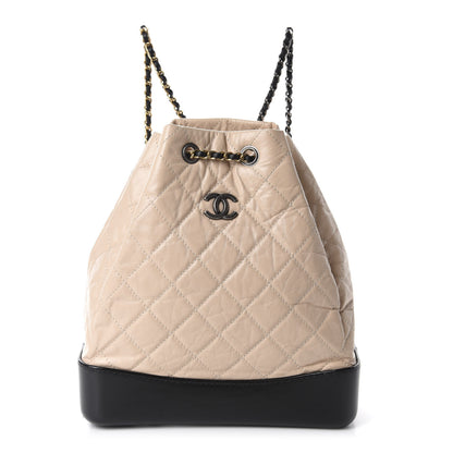 Chanel Aged Calfskin Quilted Gabrielle Backpack Beige Black 1 of 9