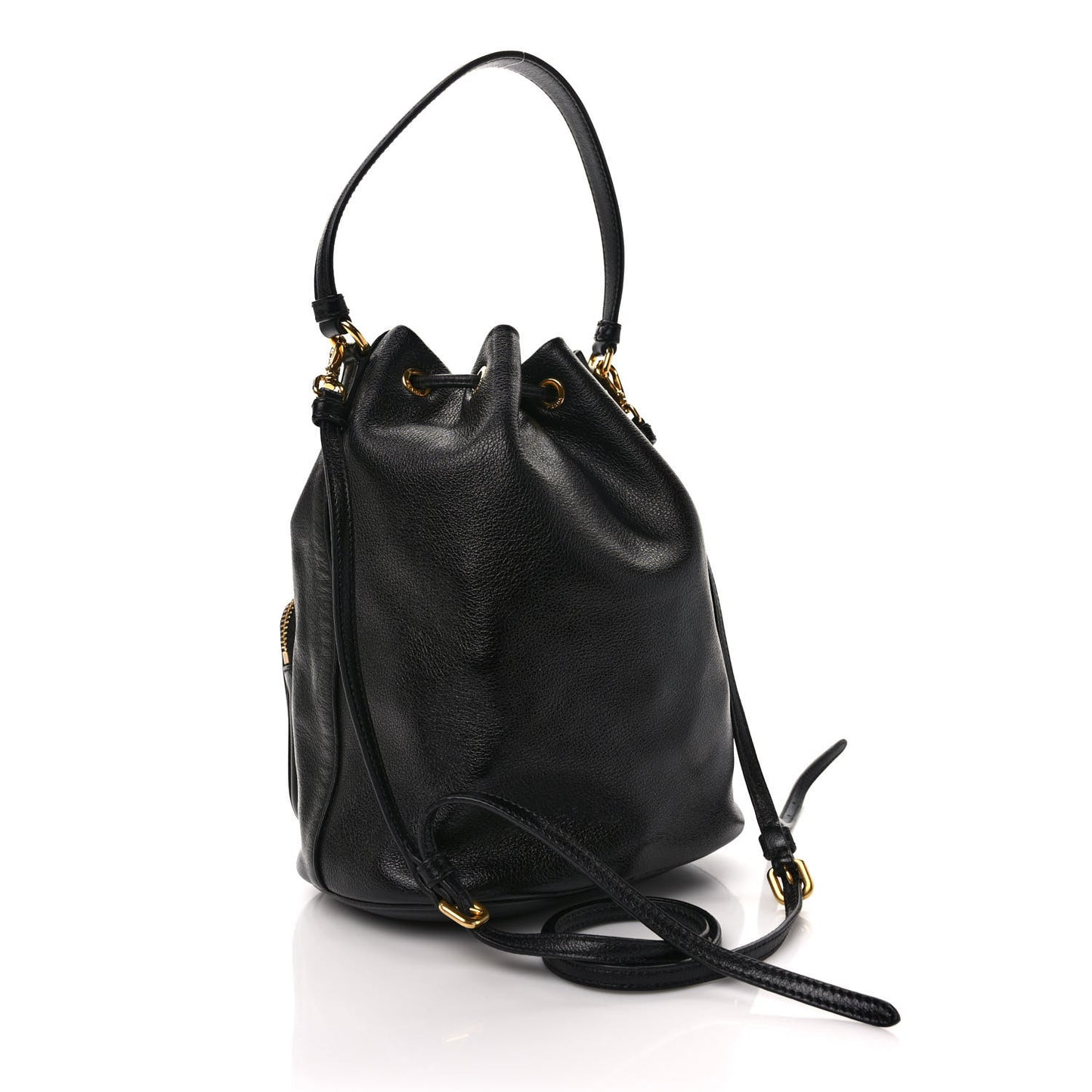 Glace Calfskin Embossed Secchiello Bucket Bag Black