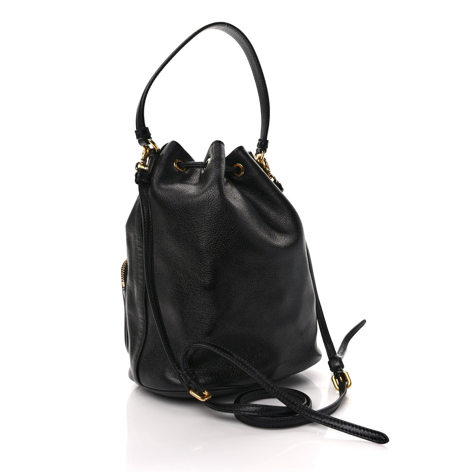 Prada Glace Calfskin Embossed Secchiello Bucket Bag Black 3 of 11