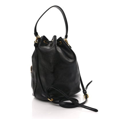 Prada Glace Calfskin Embossed Secchiello Bucket Bag Black 3 of 11