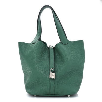Hermes Taurillon Clemence Picotin Lock 22 MM Malachite 1 of 11